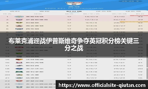布莱克浦迎战伊普斯维奇争夺英冠积分榜关键三分之战