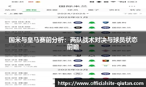 国米与皇马赛前分析：两队战术对决与球员状态前瞻